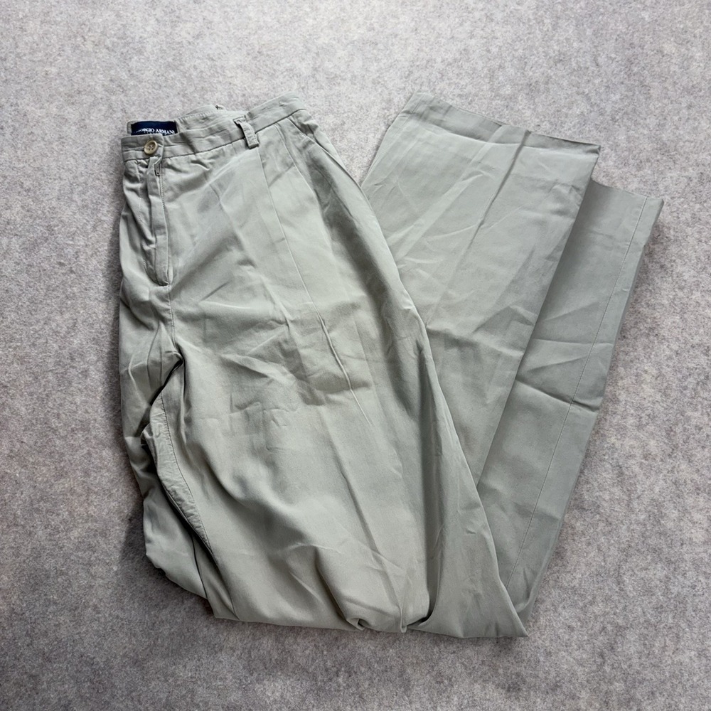 Vintage 90s Giorgio Armani Pant Women's 36 Tan Chino Cotton Pleated Dress Pants